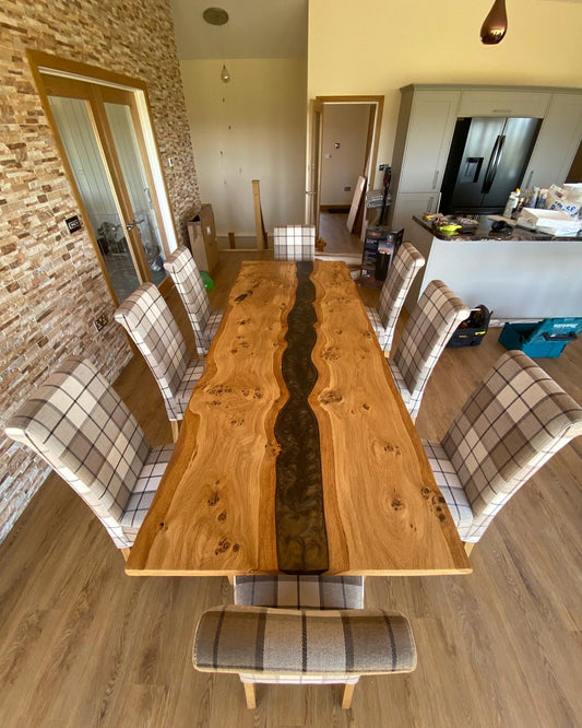 Oak and Resin River dining room table